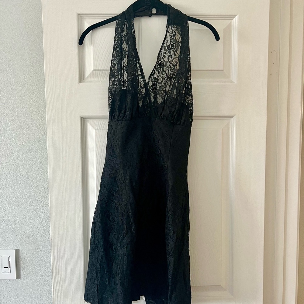 LA Glo vintage 80s 90s Vamp Goth Dark Witchy whimsigoth lace halter dress 7/8